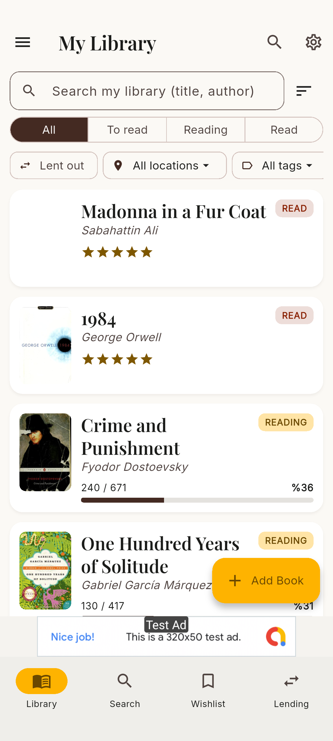 Library screen